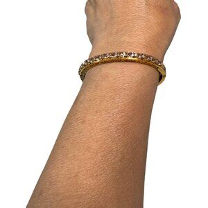Vintage sterling Silver Gold plated Filigree Bangle Bracelet With Faceted Pale A